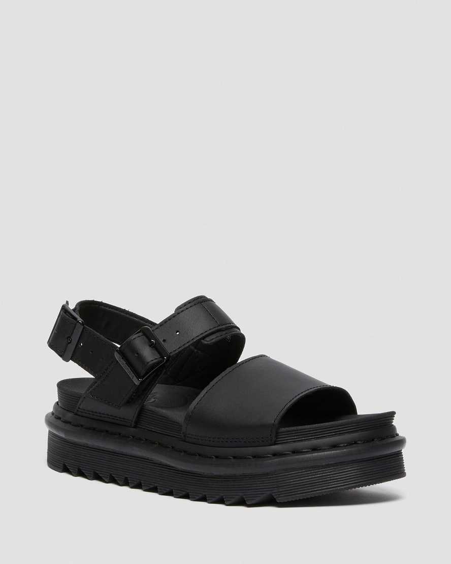 Dr. Martens Voss Lær Strap Platform Sandaler Dame Svart [0748BAQJP]